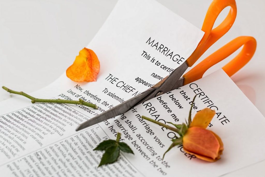 marriage certificate being torn into pieces