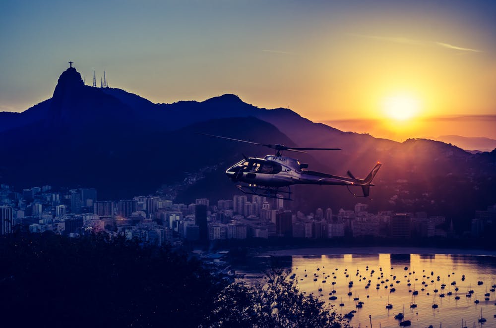 helicopter and sunset